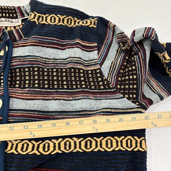 VTG Flashback Blue Aztec Blazer Jacket Western Cotton  Striped Tapestry Women M - Picture 9 of 9